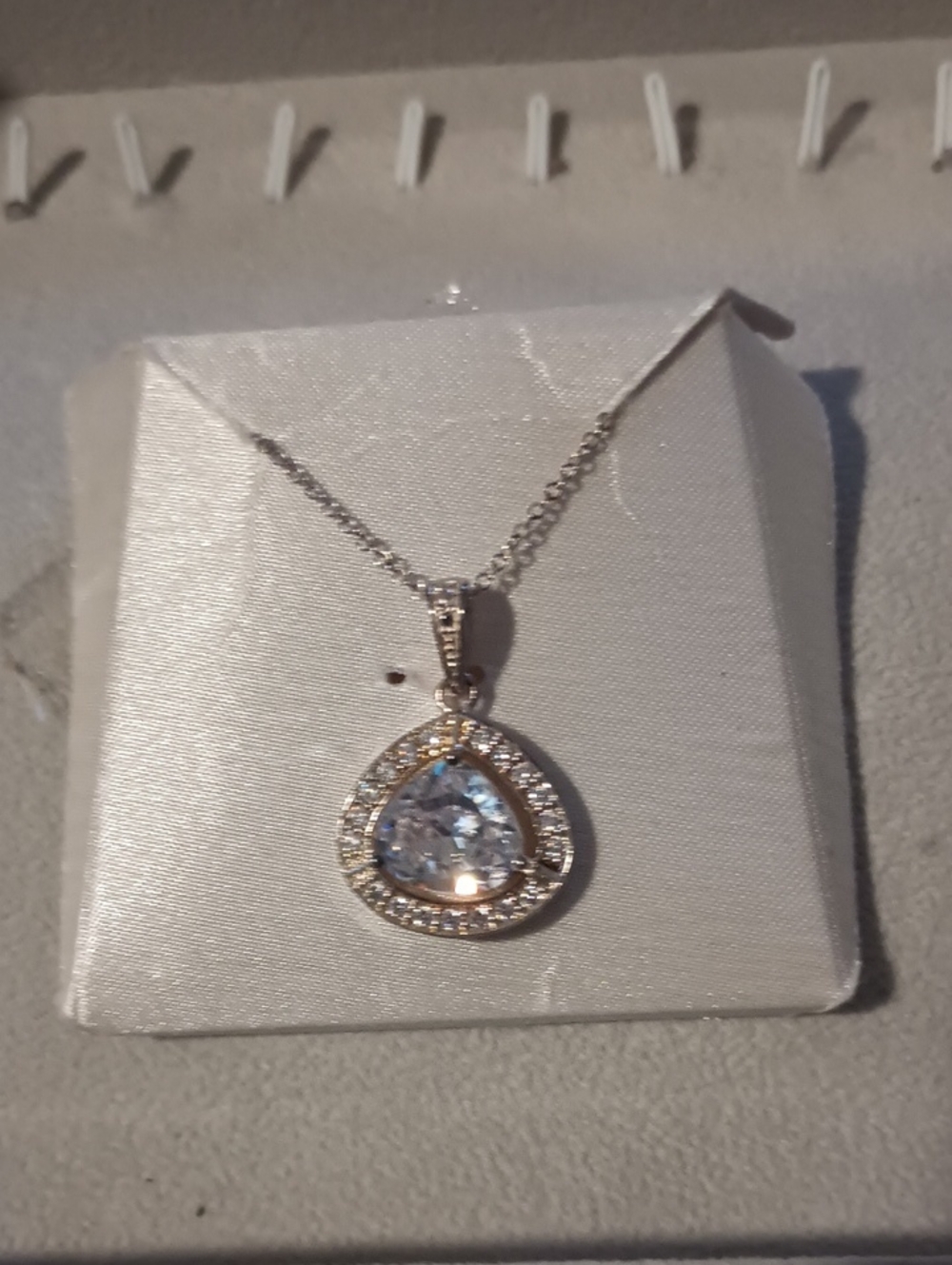 Sparkling Teardrop Pendant Necklace - Clear Crystal and Silver